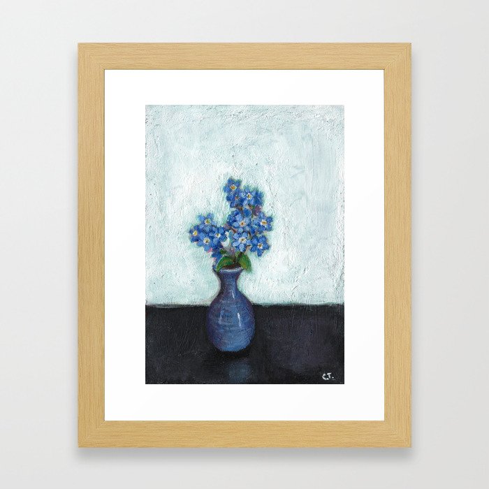 Forget-me-nots in tiny vase - painting Framed Art Print