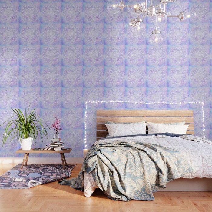 White Mandala On Pastel Blue And Purple Textured Background Wallpaper