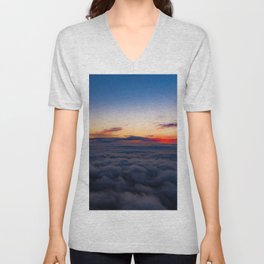 Aerial sunset view over the Blue Ridge Mountains from the cockpit of a private aircraft. Sky with clouds. Sky background V Neck T Shirt