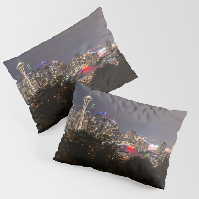 The Light Fantastic - Seattle Skyline Night Panorama Pillow Sham