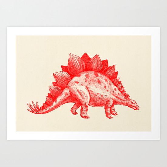 Red Stegosaurus Art Print