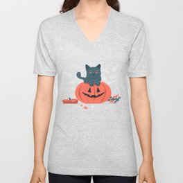 Cute cat on pumpkin V Neck T Shirt