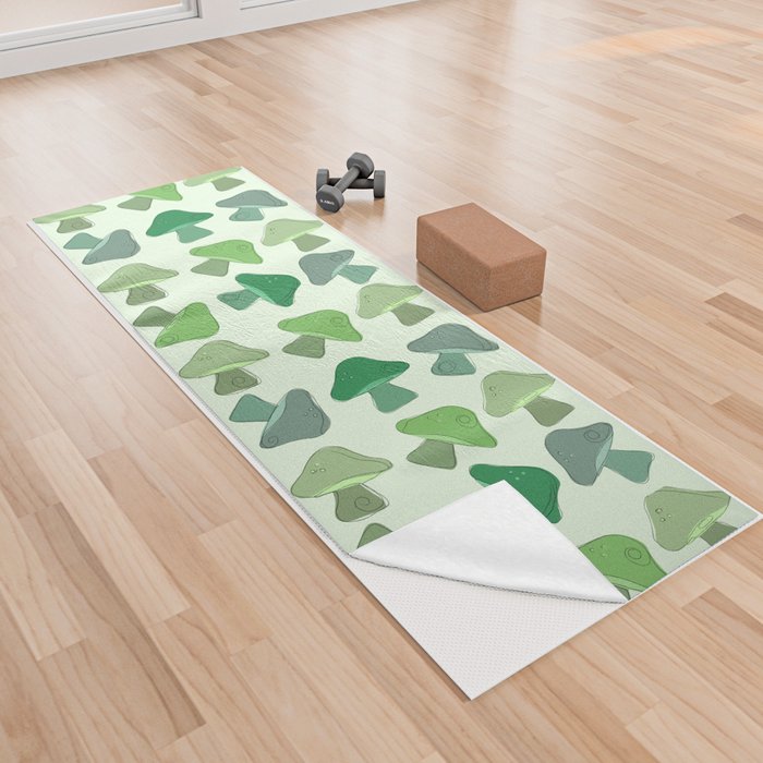 Mushroom Pattern In Green |  Yoga Towel