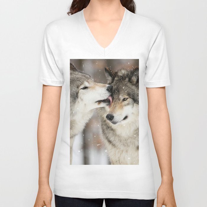 Wolf Kisses V Neck T Shirt