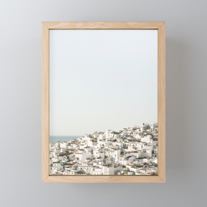 Andalusian white coastal town and Mediterranean sea Framed Mini Art Print