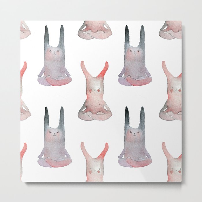 Cute watercolour meditating rabbit Metal Print