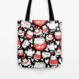Valentine love cat seamless pattern Tote Bag