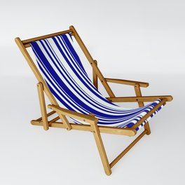 [ Thumbnail: Dark Blue and Mint Cream Colored Striped Pattern Sling Chair ]