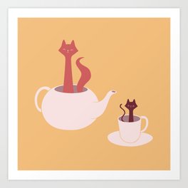 Fox & Cat_Fox & Cat_Summer_pop-art_teapot & teacup_149_05_29 Art Print