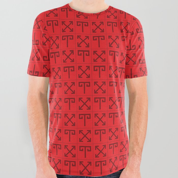 Red Aries symbol pattern. Digital Illustration Background All Over Graphic Tee