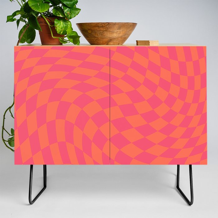 Pink orange swirl checker Credenza