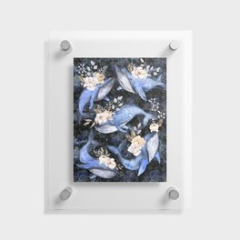 Watercolor Blue Whales with Flowers - Florals Whales Marine Floating Acrylic Print