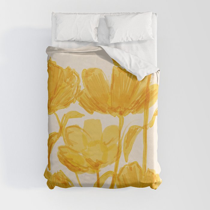 Golden Bloom | Floral Painting Home Decor Duvet Cover