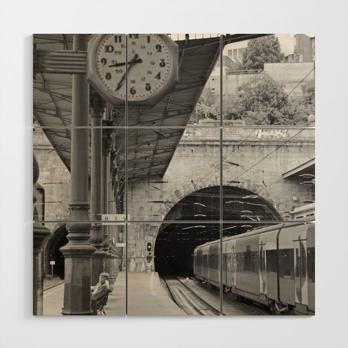 Old Railway Station in Porto | Black and White Travel Photography in Portugal Wood Wall Art