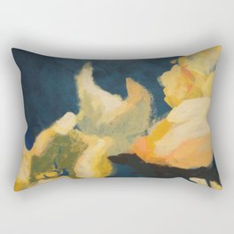 Floral blue and yellow detail Rectangular Pillow | Flower, Floral, Seedpod, Petal, Acrylic, Painting, Navyblue, Impressionism, Brushstrokes 