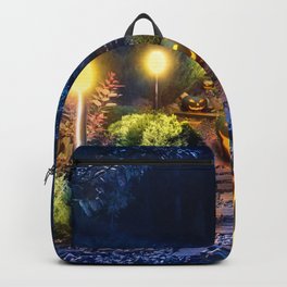 Dark Blue Garden Patio with Jack-o-Lanterns Backpack