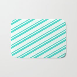 [ Thumbnail: Mint Cream and Turquoise Colored Lines Pattern Bath Mat ]