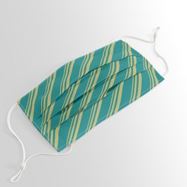 [ Thumbnail: Dark Khaki and Teal Colored Stripes/Lines Pattern Face Mask ]