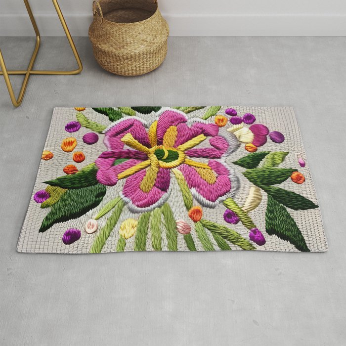 Embroidered Garden Flowers, Heidi Rug