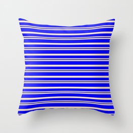 [ Thumbnail: Beige and Blue Colored Stripes Pattern Throw Pillow ]