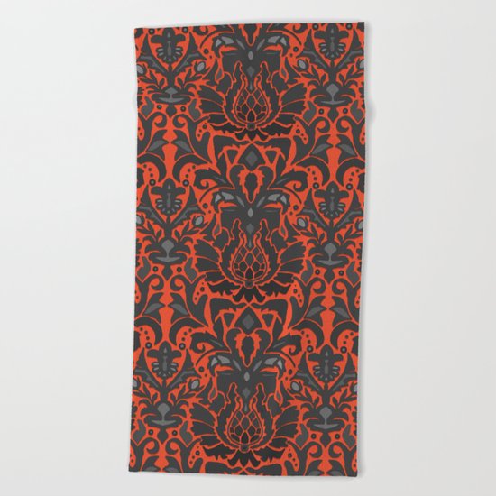 Aya damask orange Beach Towel