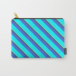 [ Thumbnail: Mint Cream, Dark Slate Gray, Royal Blue, and Aqua Colored Lines Pattern Carry-All Pouch ]