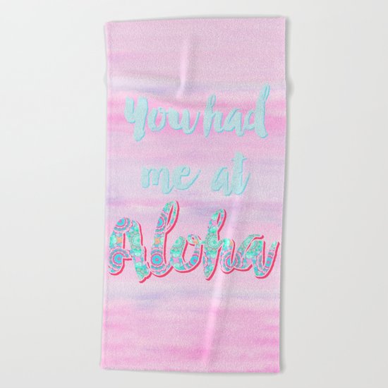 Aloha pink pastel typography art Beach Towel