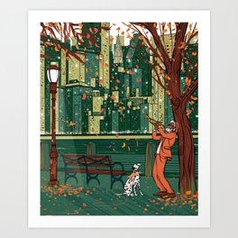 Manhattan New York City Travel Print with Dalmatian Art Print