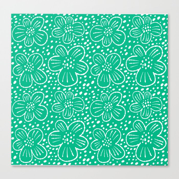 Green monochrome scandi flowers pattern Canvas Print