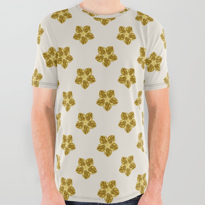 Golden flowers on a beige background All Over Graphic Tee