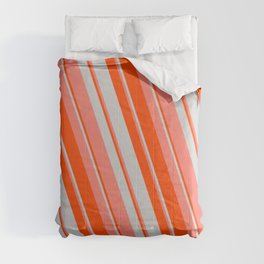 [ Thumbnail: Red, Light Grey & Salmon Colored Striped/Lined Pattern Comforter ]