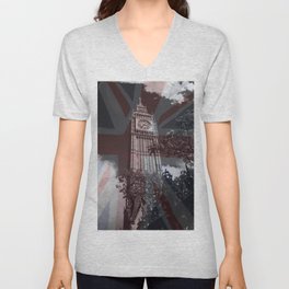 Big Ben behind Union Jack V Neck T Shirt