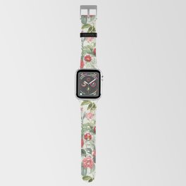 Rose Garden & Spinach White  - Lush floral pattern at pale green Apple Watch Band