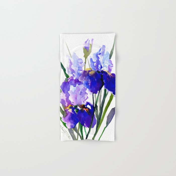Garden Irises, Blue Purple Floral Design Hand & Bath Towel