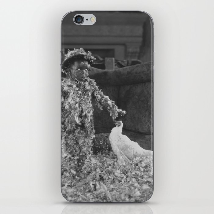 Chicken 1; Little boy 0; cute childhood humorous portrait black and white photograph - photography - photograph iPhone Skin