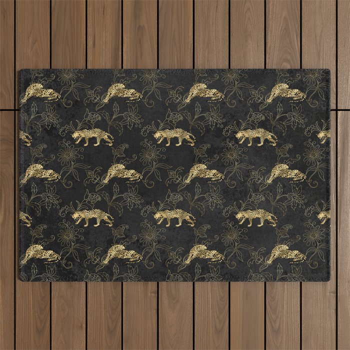 Beautiful Pink and Gold Leopard Design Pattern Outdoor Rug