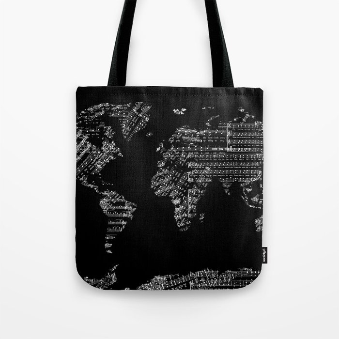 world map music vintage black 1 Tote Bag