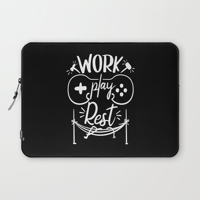 Work Play Rest Gamer Illustration Quote Laptop Sleeve