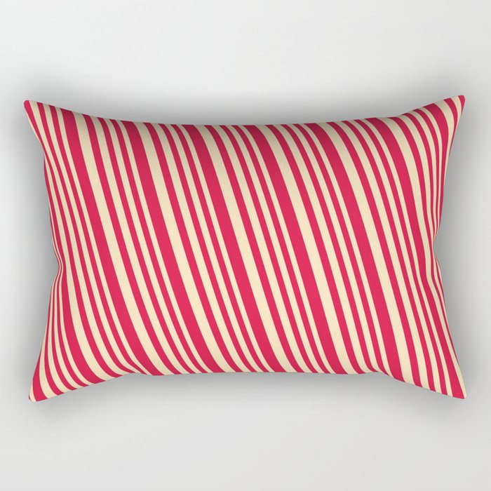 Beige and Crimson Colored Lined Pattern Rectangular Pillow