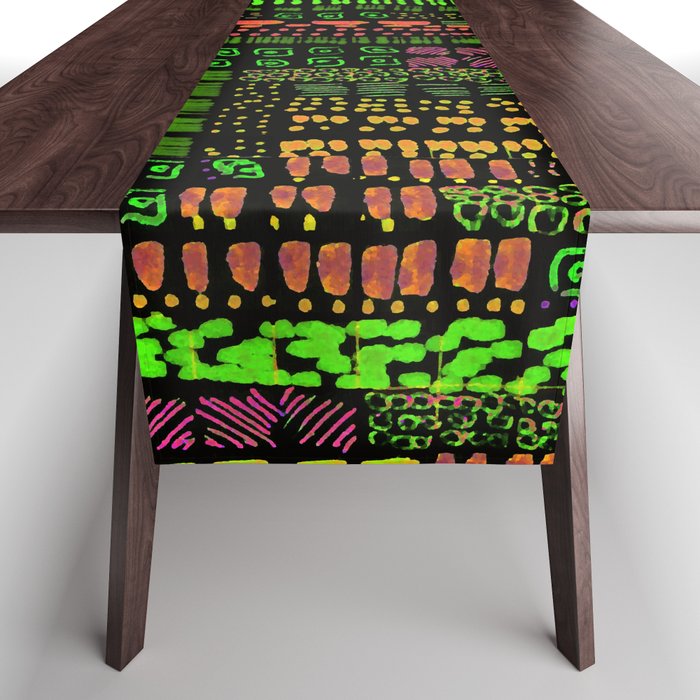 vivid green and magenta ink marks hand-drawn collection Table Runner