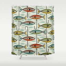 Vintage Color Block Fish Shower Curtain