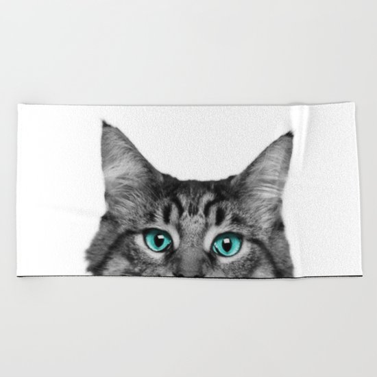 Cat Peeking Beach Towel