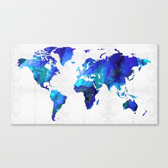 World Map 17 - Blue Art By Sharon Cummings Canvas Print