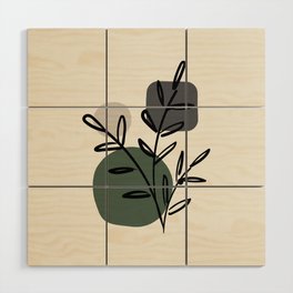 Cream Beige Green Gray Modern Midcentury Botanical Leaf Plant Shape Graphic Design Pairs 2023 COTY Wood Wall Art