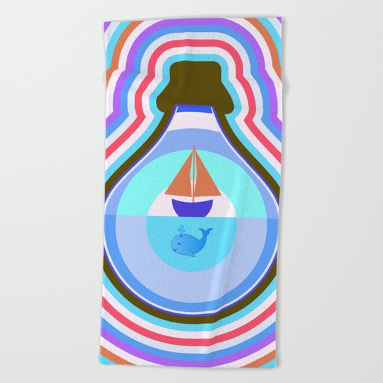 Ship and waves Beach Towel