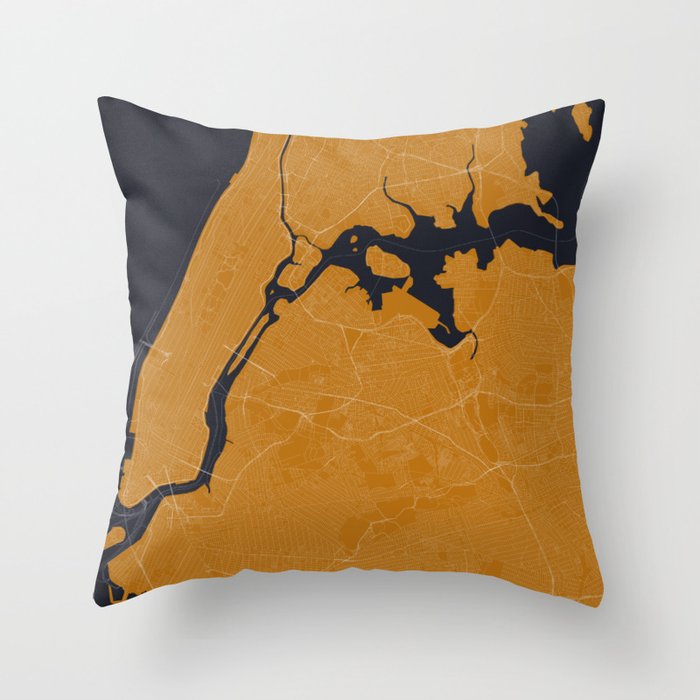 New York City Map in Blue/Orange Throw Pillow