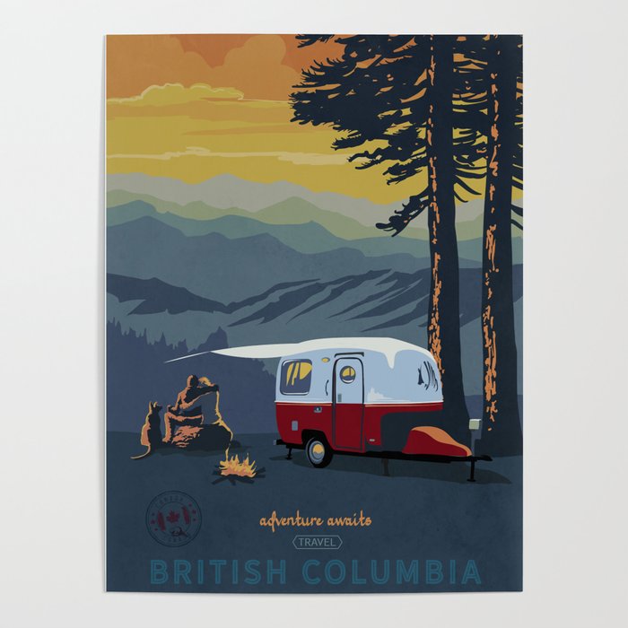 Retro Travel BC Camping Scene Poster Poster