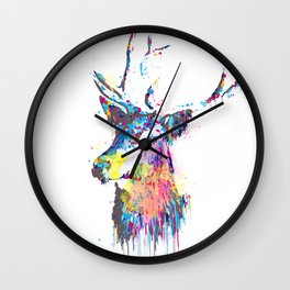 colorful deer head watercolor painting Wall Clock