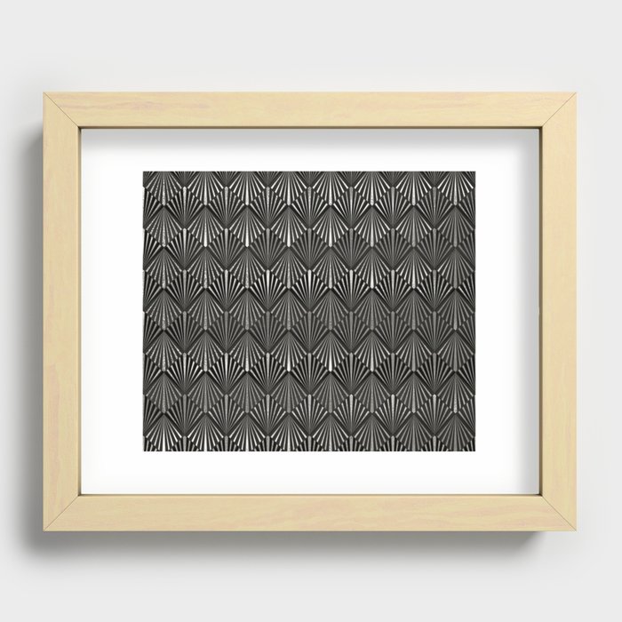 Facing Suns - Silver and Black - Classic Vintage Art Deco Pattern Recessed Framed Print