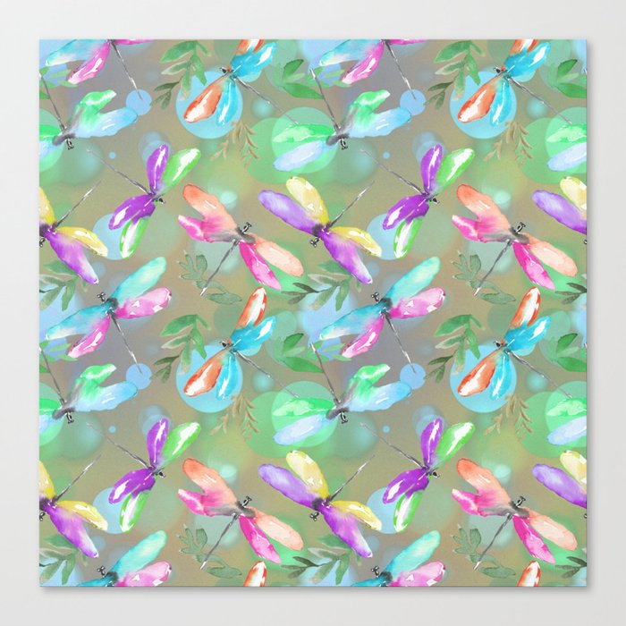 Magical Dragonflies 3. seamless pattern Canvas Print